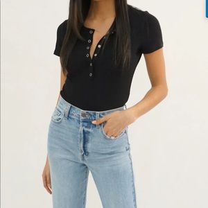 Talulah Short Sleeve Henley Bodysuit | Black